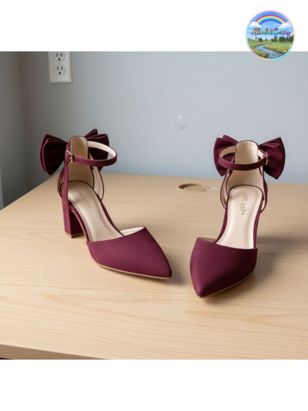 Womens Closed Pointed Toe Heels with Bow Low Chunky Pumps